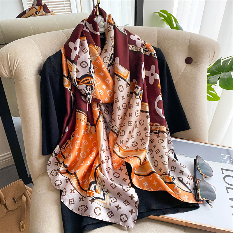 

Luxury brand hijab summer women scarves soft long print silk scarves lady shawl and wrap bandana beach stoles 180x90cm