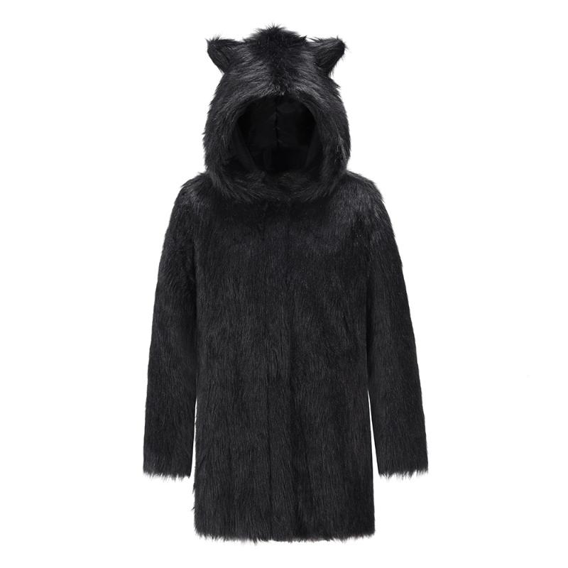 

Women Faux Hooded Warm Furry Splicing Jacket Solid Color Women Fashion Long Sleeve Cute Hat Outerwear Winter Coat Veste, Black
