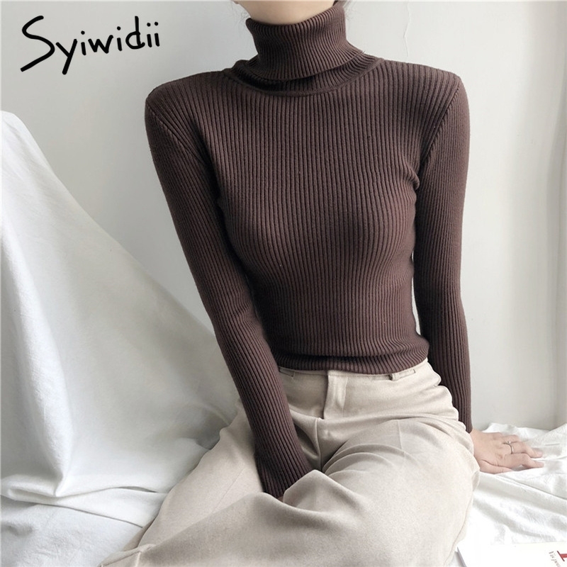 

Stretch turtleneck sweaters women pullover winter clothes women fashion autumn Solid knit sweaters korean top striped shirt 201111, White