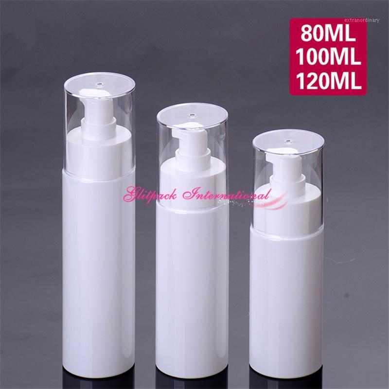 

80ml 120ml Beautiful Classic White Plastic bottle Clear Cap empty spray bottle 100ml PET pump for cosmetics cream travel1