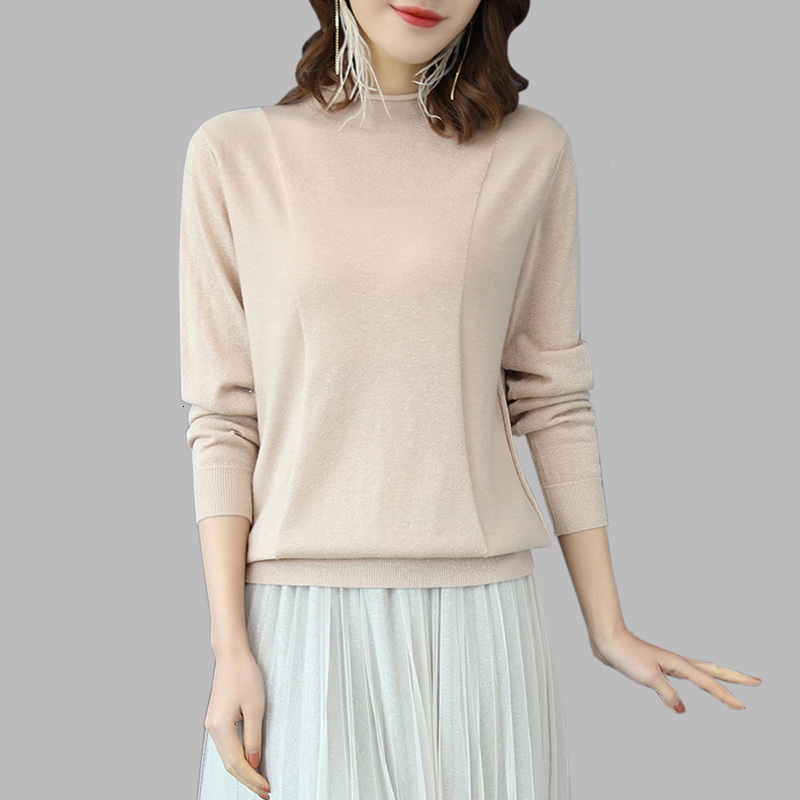 

2021 New Spring Mesh Thin Tops of Solid-colored Women Neck Femme Sweater Sleeve Pullovers Short XGAZ