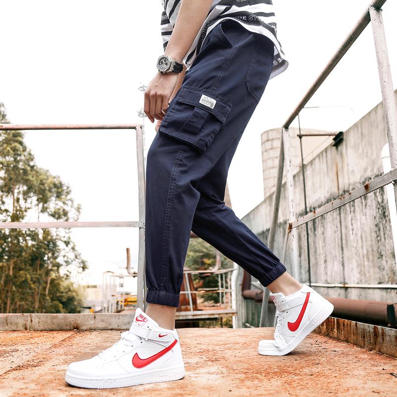 

Autumn overalls boy student trend versatile Leggings boys elastic waist Capris men's loose casual pants, Black