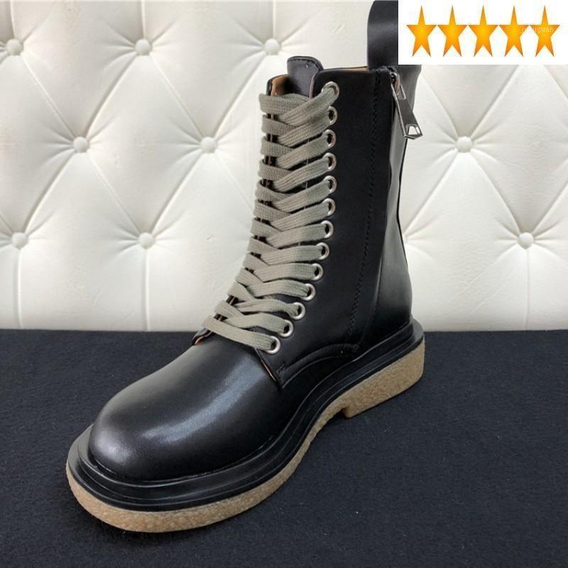 

Ankle Women Real Leather Vintage Side Zipper Platform Biker England Style Round Toe Knight Boots Autumn Shoes Female1, Black