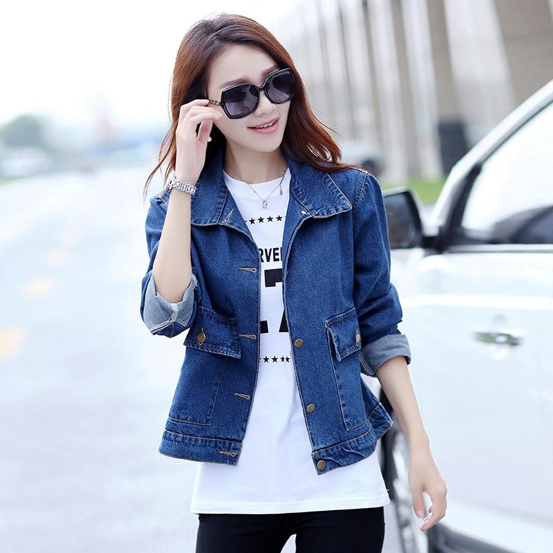 

New Denim Jackets For Women 2020 Spring Vintage Short Jackets Big Pockets High Waist Single Breasted Female, Blue