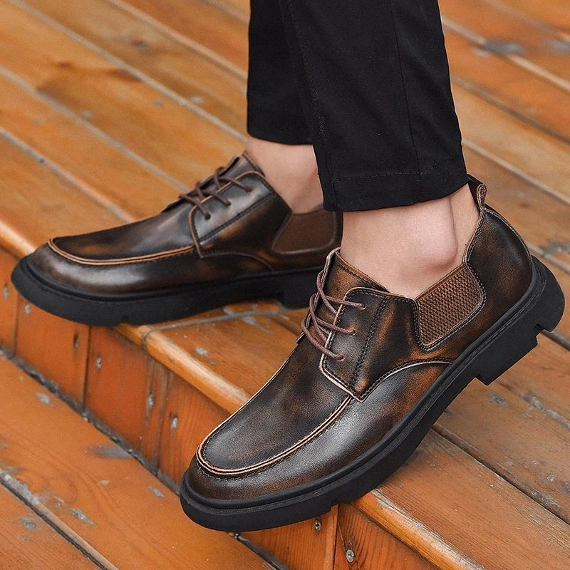 

Genuine Leather Men's Shoes spring Autumn Casual Waterproof Work Shoes Outdoor Rubber Shoes Lace-up Oxfords chaussure homme #FW5R