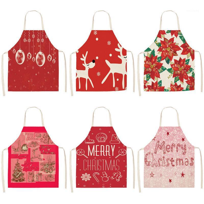 

1Pcs Red Christmas Apron Cotton Linen Pinafore Xmas Decor Pendant Adult Bibs 53*65cm Home Kitchen Cooking Accessories CM10051