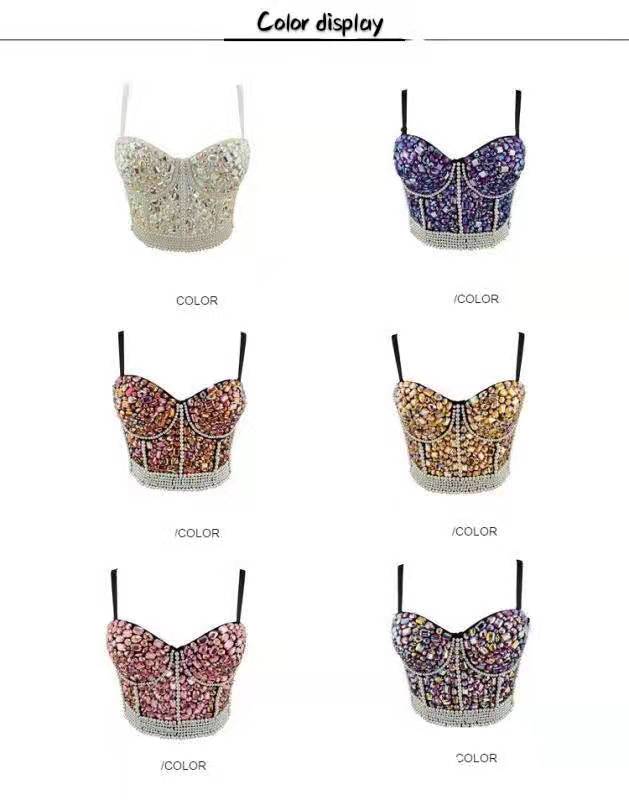 

Pearl Corset Bustier Bra Crop Top Colorful Rhinestone Push Up Bralette Tank Top Corset cropped top without steel ring bra rhinestone vest, Fuchsia