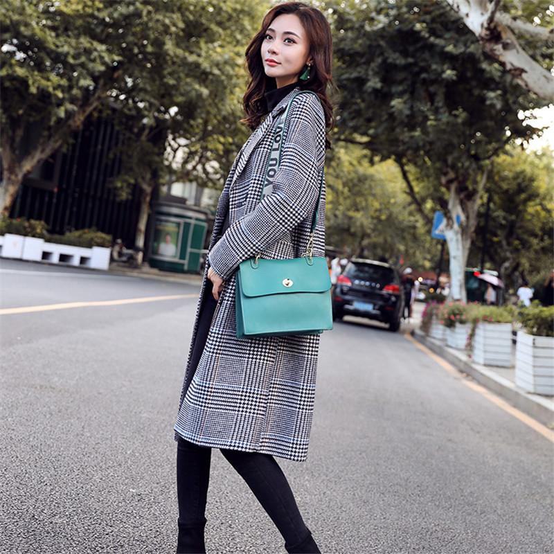 

Autumn Winter Coat Women 2020 New Thick Double-Breasted Plaid Female Woolen Coat Mid-Long High Quality Ladies Woolen Cw356, White grid