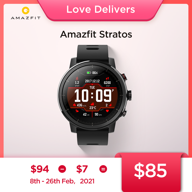 

Original Amazfit Stratos Smartwatch Smart Watch Bluetooth GPS Calorie Count Heart Monitor 50M Waterproof for Android iOS Phone