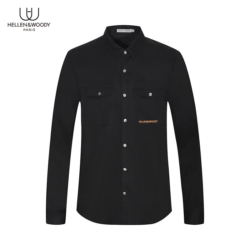 

Hellen&Woody Luxury Casual Shirts 100% Cotton Mens Fashion Clothing Regular Fit Black Shirts
