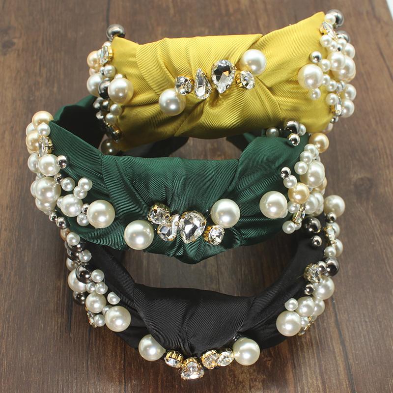

Hair Clips & Barrettes Fairland Fashion Women Accessories Wide Side Headband Mix Pearls Crystal Baroque Hairband Adult Center Knot Headwear