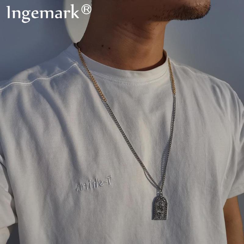 

Pendant Necklaces Punk Flower Long Chain Women Collar Simple Iron Silver Color Vintage Big Square Aesthetic Goth Christmas Neck Jewelry
