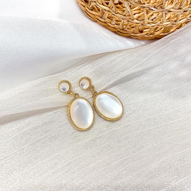 

Silver Color Needle Big Opal Earrings Gold Earrings For Women Fashion Korea Jewelry Femme 2020 New Boho oorbellen1