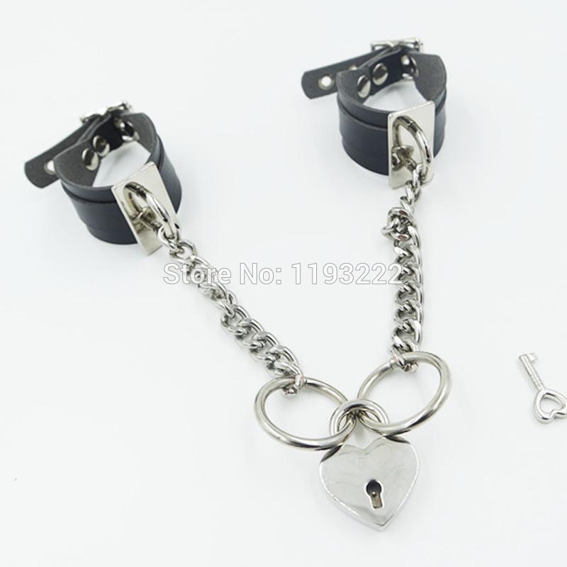 

Fifty Shades of Gray Handmade Punk Chains Safe Heart Lockable Key Leather Handcuffs Cuff Handlock Wrist Bracelet Bangle1, Black