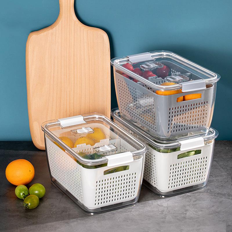 

Kitchen Refrigerator Storage Container PET Plastic Separate Vegetable Fruit Fresh Containers Storage Box With Compartments, Mid blue