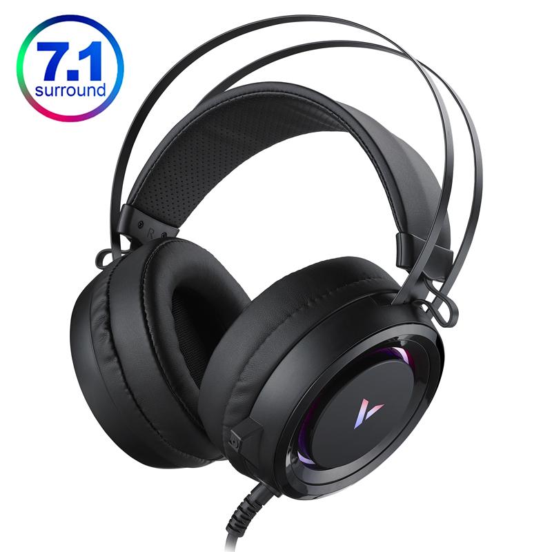 

Rapoo VH500C Gaming Headset Virtual 7.1 Surround Sound Headphone RGB LED Light 50mm Driver Unit with Mic for PS4 FPS PC Gamer, Black