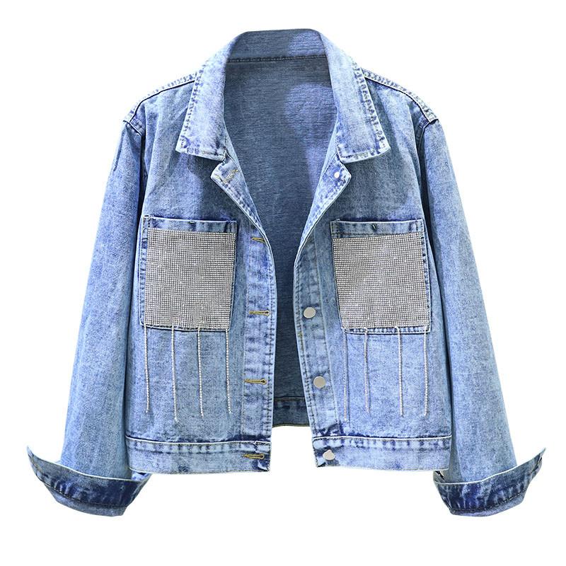 

2020 New Women Denim Jacket Autumn Women's Jean Jackets Beaded Loose Casual Denim Jacket Women Coat Long Sleeve Outerwear P253, Blue