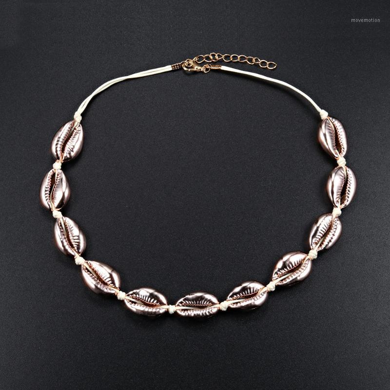 

Summer Shell Jewelry Women Necklace Choker Rose Gold Color Conch Braided Necklaces Handmade Adjustable Rope Girls Accessories1