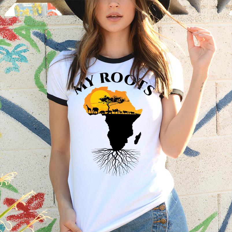 

Aesthetic Female African Map Africa T Shirt Graphic Clothes Ringer History Roots T Shirt My Black Women Printed Tee Femme Jpgic, White;black