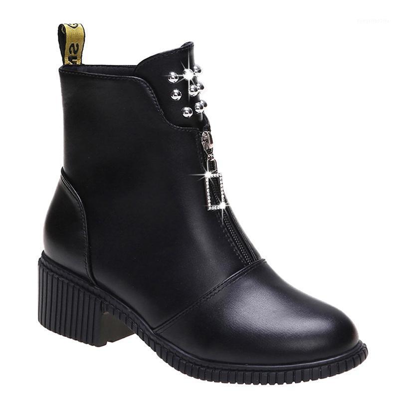 

Ladies ankle boots winter new ladies leather boots warm and velvet non-slip Bottes pour femmes winter snow1, White