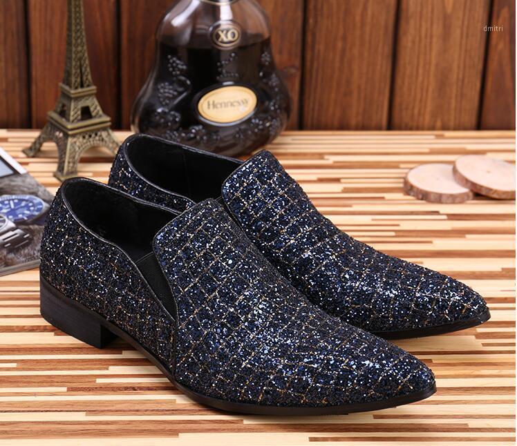 

New Imitate Genuine Leather diamond-type lattice Sequin Oxford Shoes Slip-on Men Pointed Shoes Dress chaussure homme1, As pic