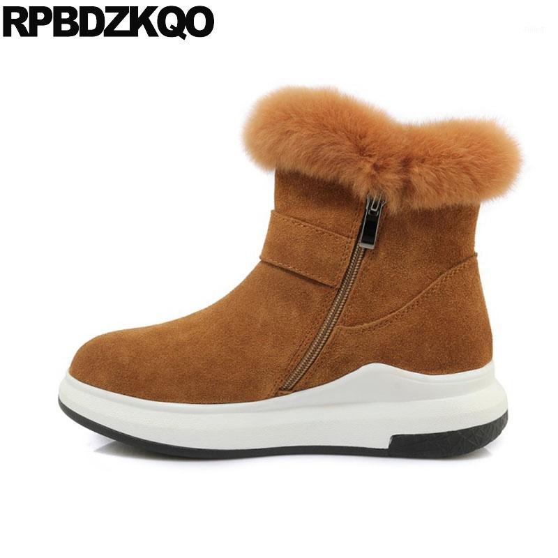 

women ankle boots 2019 round toe plush shoes platform short suede genuine leather flatform fur winter comfortable booties1, Black