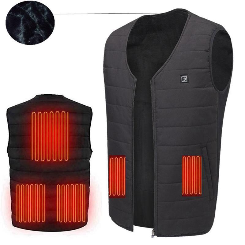 

USB Heated Vest Men Winter Electrical Heated Sleevless Jacket Travel Heating Vest Outdoor Waistcoat Hiking Plus velvet Vests, Black