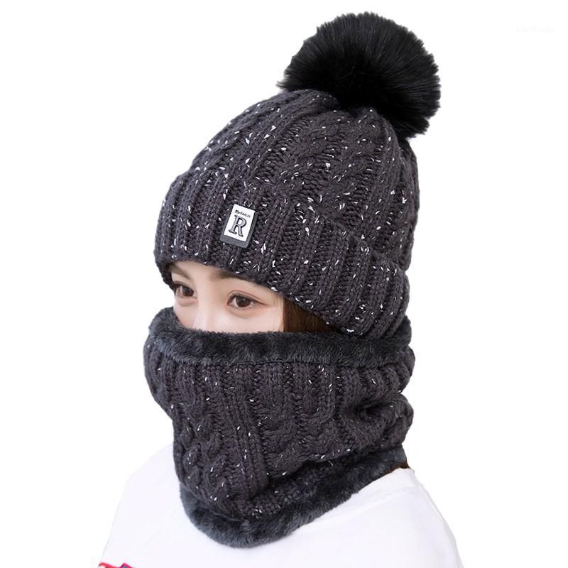 

Women Knit Beanie Solid Color Hat Pompom Winter Windproof Warm Ski Cycling Cap Scarf Set1