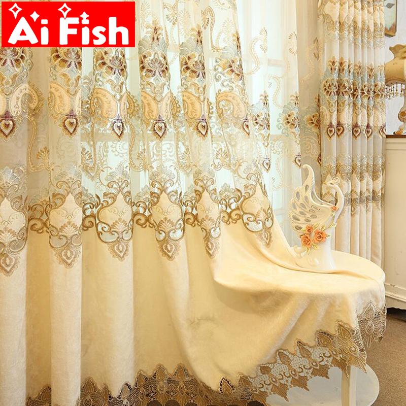 

Luxury Nordic Embroidered Fabric Hollow Chenille Blackout Curtain for Living Room Embroidery Beige Sheer Bedroom Drapes M112-4, Voile 01