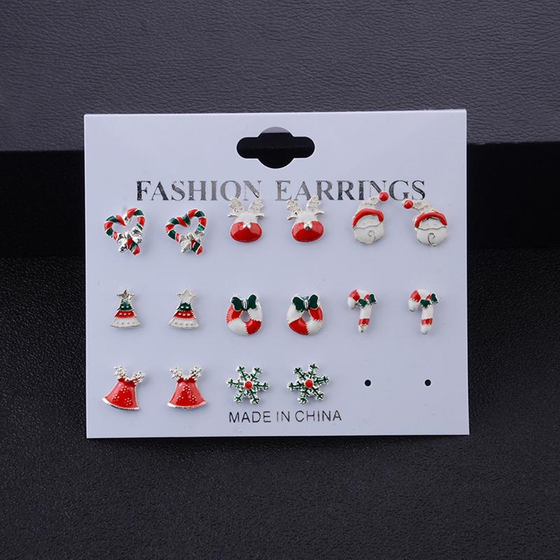 

Stud 8Pairs Christmas Earrings Jewelry Accessories Set Cute Santa Claus Snowman Lovely Tree Bell Gifts For Women Girls