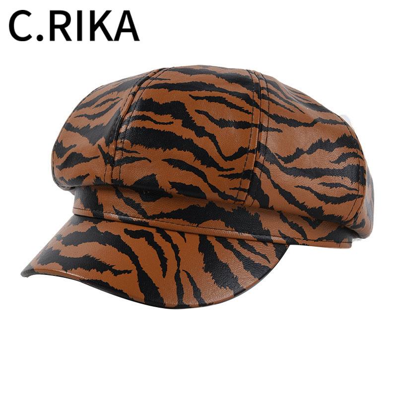 

Fashion Zebra Pu Leather Women Beret Autumn Winter Octagonal Cap Newsboy Cap Lady Girls Outdoor Street Beret Hats Hat, Black white