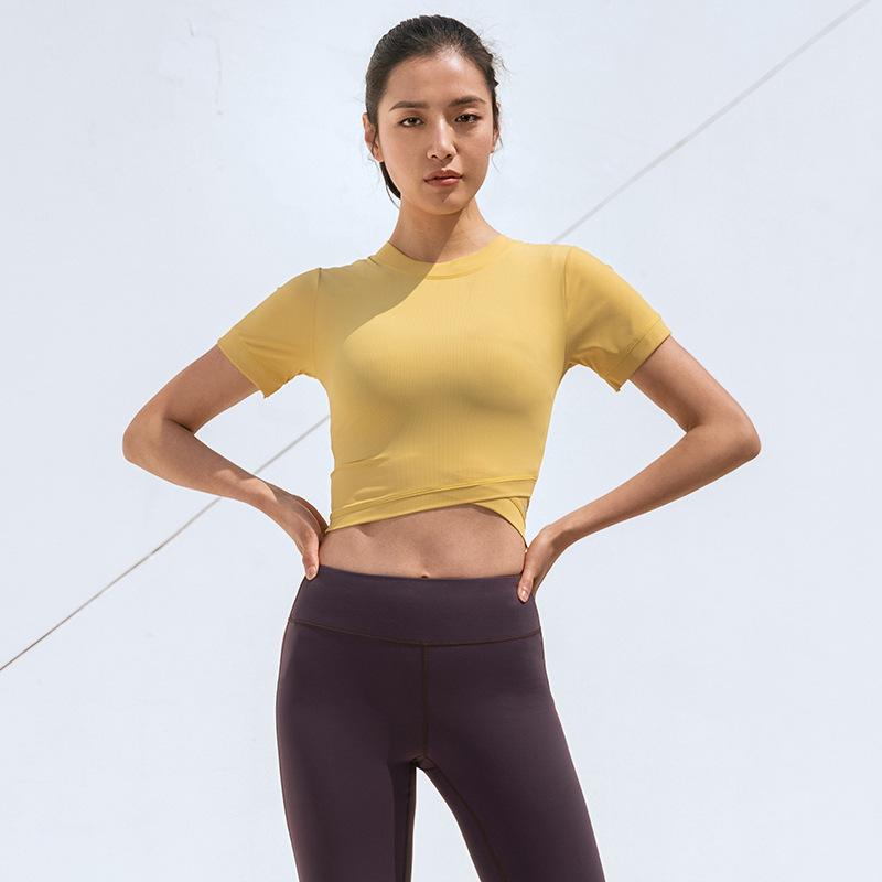 

Sports Shirt Women Sport Crop Top Fashion Seamless Yoga Shirt High Elastic Breathable Short Sleeve Female Sportswear Tops 2020, Yellow
