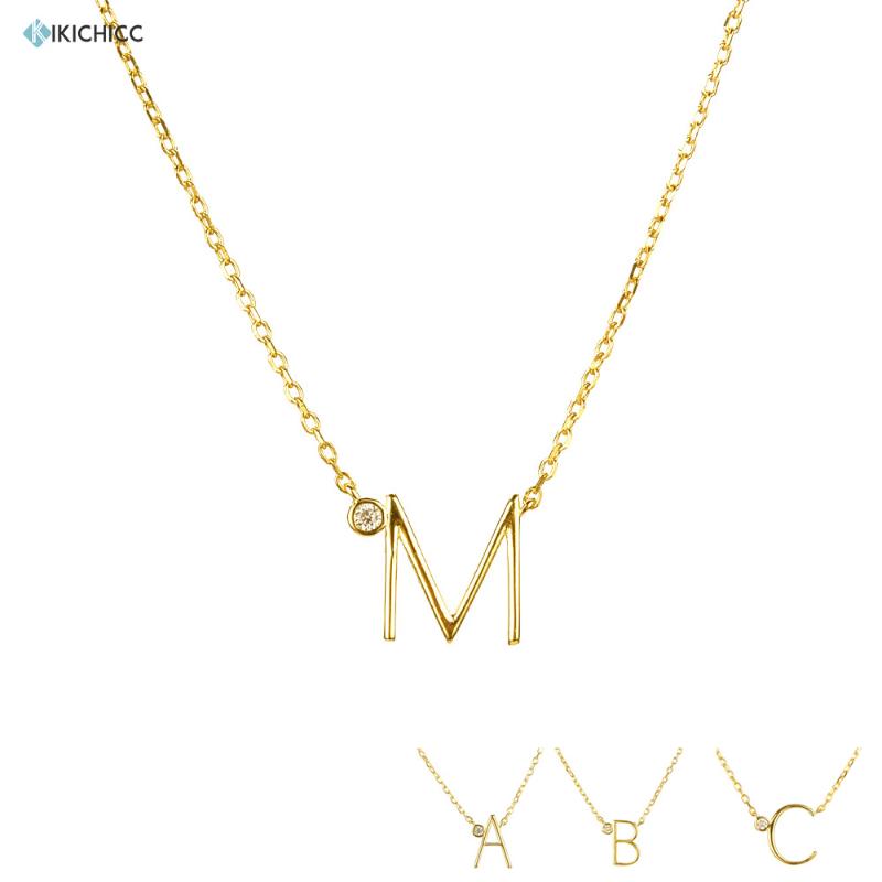 

Kikichicc 925 Sterling Silver Letter Name Necklace Initial Alphabet Mini Delicate Small Crystal CZ Long Chain Necklace