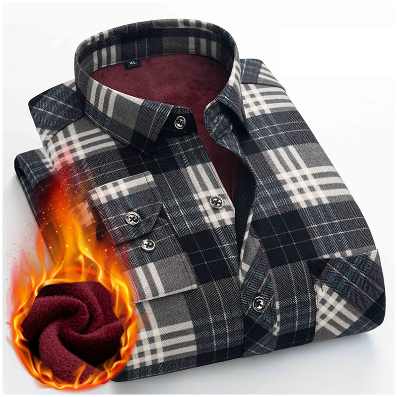 

2021 New Winter Plaid Shirts Men's Clothing Oversized Fashion Long Sleeve Plus Velvet Thicken Keep Warm Eu11, 6227 asian size