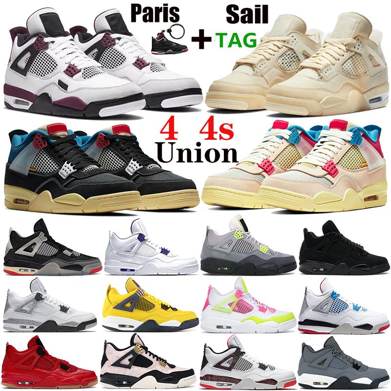 

2021 Bred Men Jumpman 4 4s Basketball Shoes Union Nior Paris Sneakers Black Cat Pine Green Mens Trainers Sports Size 40-47