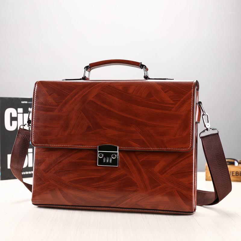 

Fashion Male Business Shoulder Briefcase Bring Password Lock Computer Leather 15" Laptop Messenger Office Bags Handbag for Men1, Brown