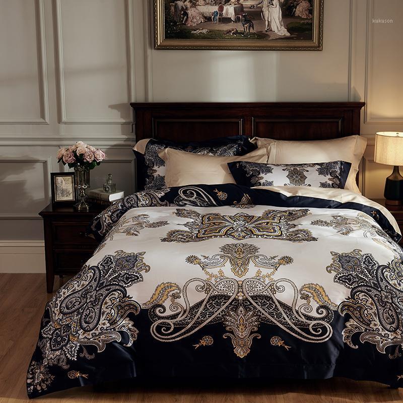 

100S Egyptian Cotton Bohemia Bedding set 4Pcs King  size wedding Luxury Duvet cover set Pillow shams1