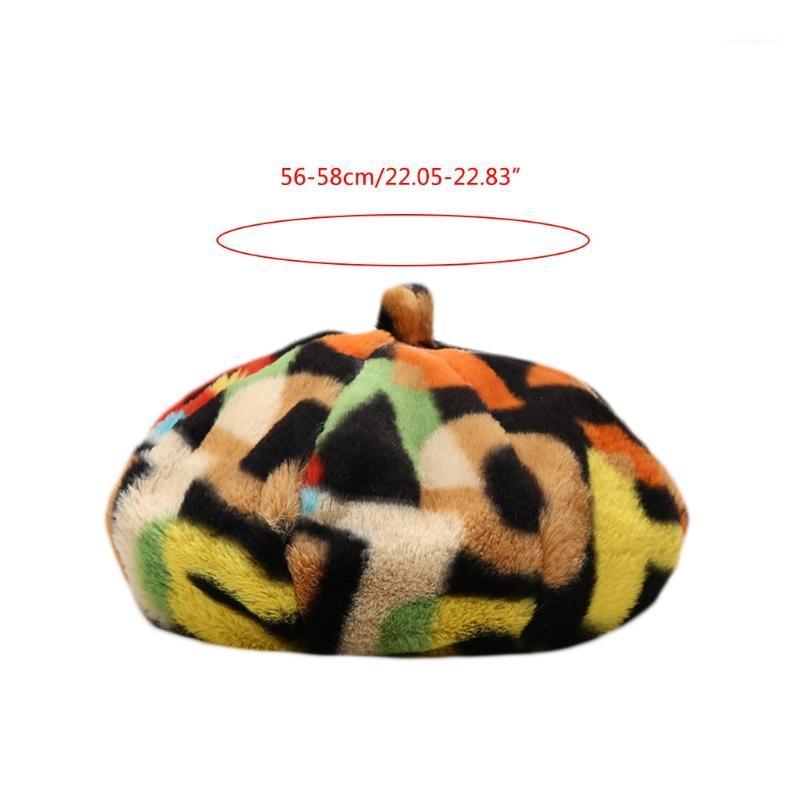 

Women Fluffy Plush Warm Octagonal Beret Cap Colorful Graffiti Letters Beanie Hat 77HE1