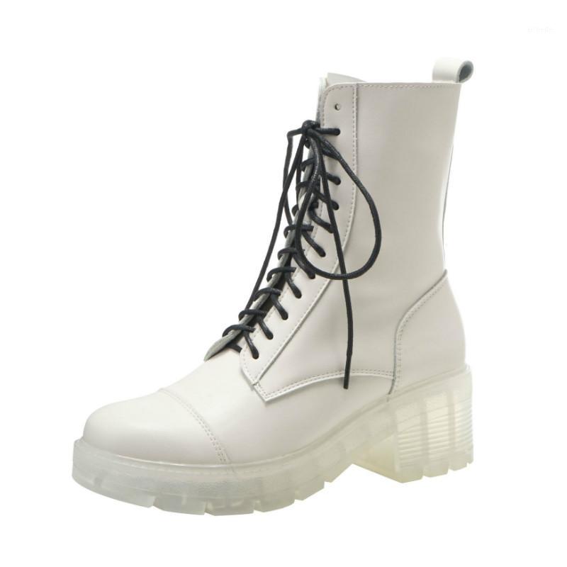 

Meriahzheng 2020 New Women's Winter Chunky Thin Mid-Tube Boots Fashion Breathable Lace-up White Women's Ankle Boots TWS-82231