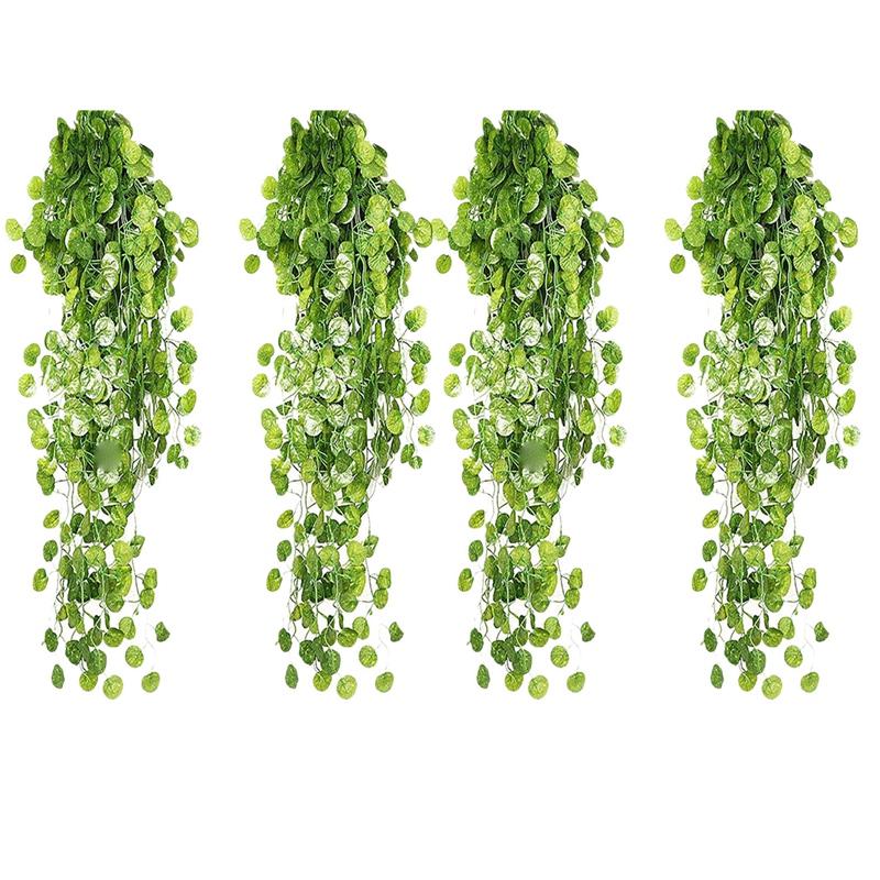 

4Pcs Artificial Ivy Leaf Garland Fake Plants Hanging Begonia Leaves Ivy Garland Wall Decoration Party Wedding Vines, Green