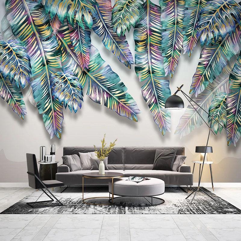 

Custom Mural Wallpaper 3D Nordic Style Tropical Plant Leaves Fresco Living Room TV Sofa Bedroom Home Decor Papel De Parede Sala1, As pic