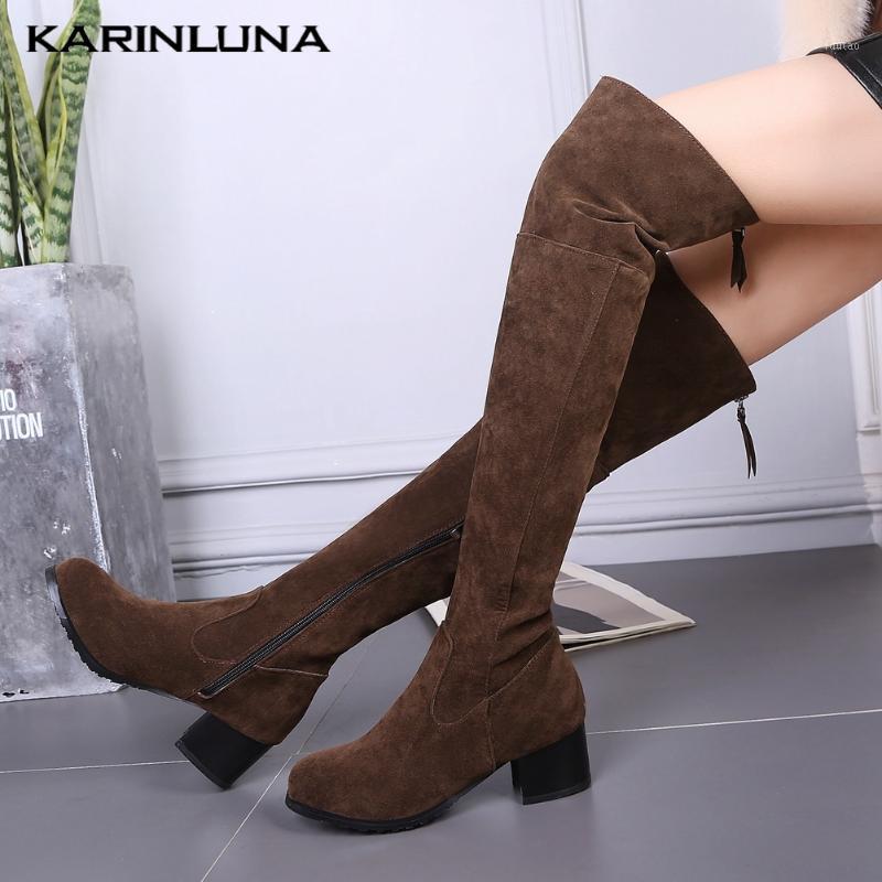 

Karin New Large Sizes 43 Fashion Square Heels Winter Shoes Over The Knee Riding Boots Women1, Brown