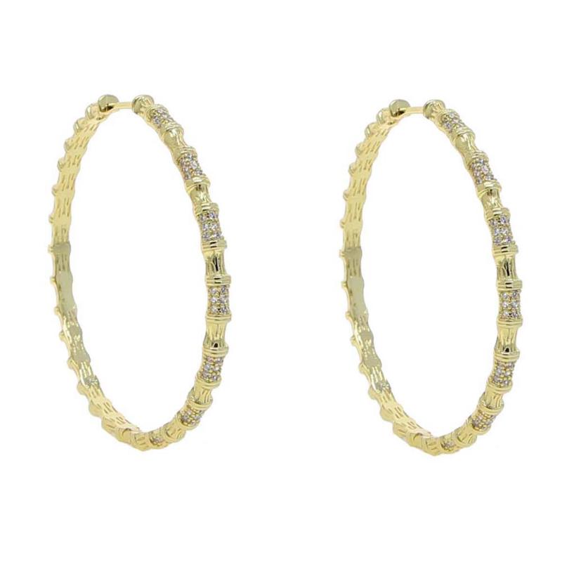 

High Quality Geometric Large Circle Hoop Earring Micro Pave 5A Clear Cubic Zirconia CZ Bling Vintage Bambo jewelry For Women