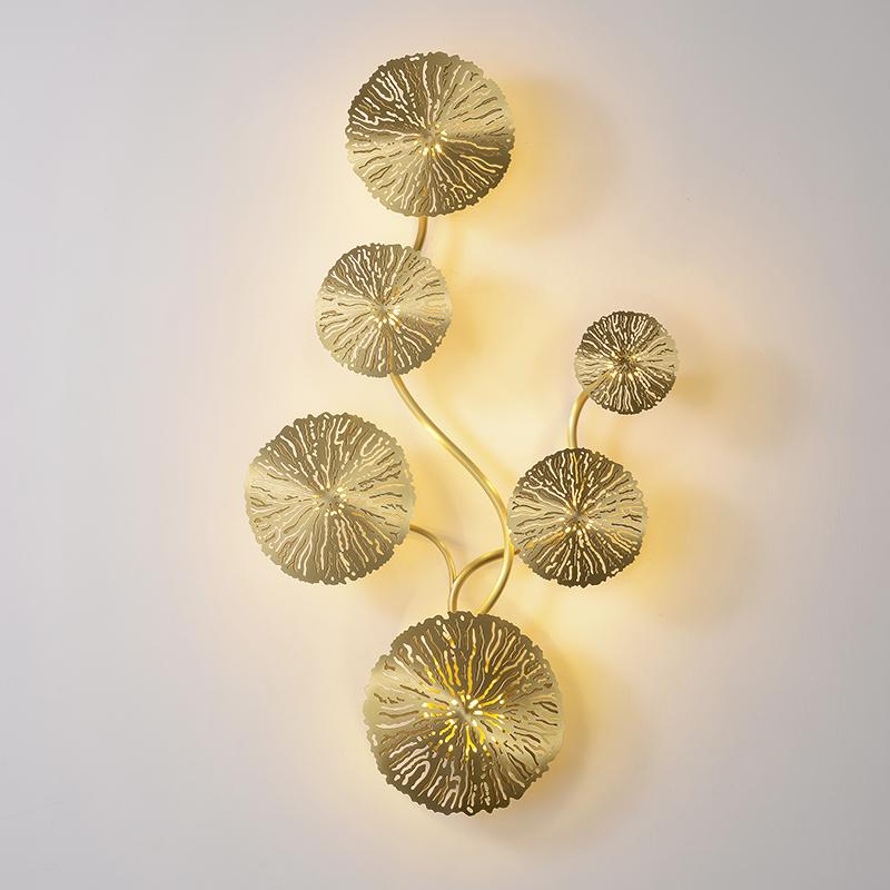 

Modern Wall Lights Copper Gold Lotus Leaf Wall Lamp Creative Bedroom Decor Sconce Living Room Light Fixture Led Lights