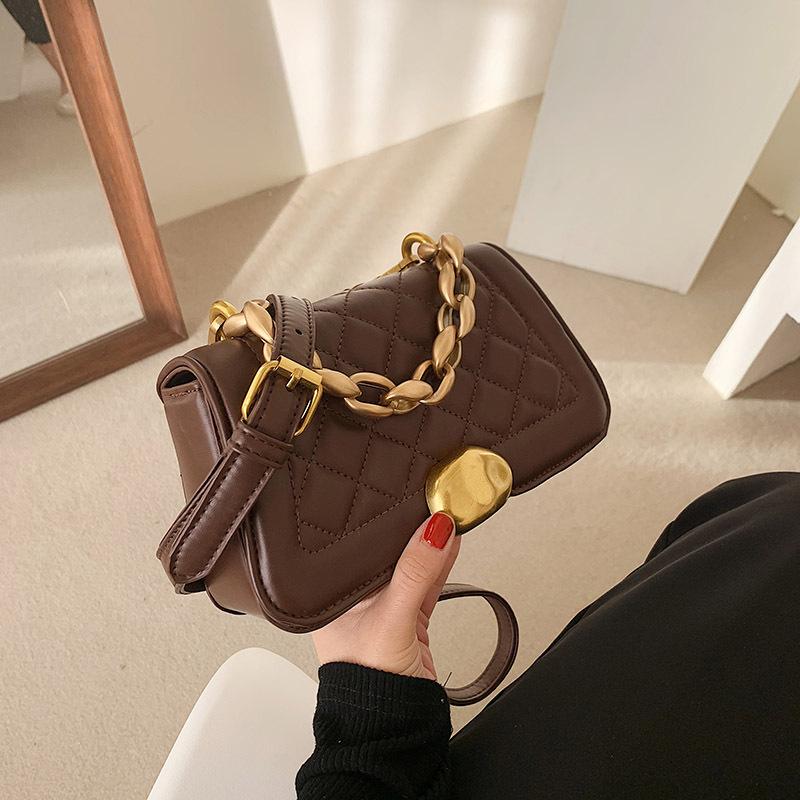 

Hot Sale 2021 New Trendy Rhombus Shoulder Bag Fashion Lady Messenger Bag High Quality PU Leather Chain Portable Small Square, Black