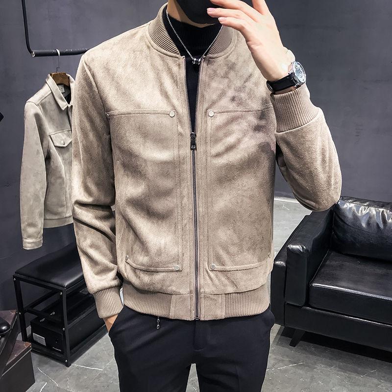 

2021 New Spring Autumn Men Fashion Casual Loose All-match Sportswear Suede Baseball Jacket Male Solid Plus Size 4XL Coats S185, Jk62black
