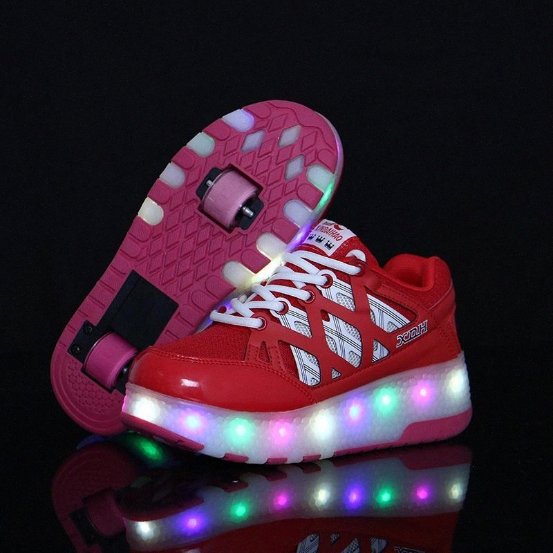 

Two Wheels Luminous Sneakers Led Light Roller Skate Shoes for Children Kids Shoes Boys Girls Light Up Unisex Red Blue #M64Q