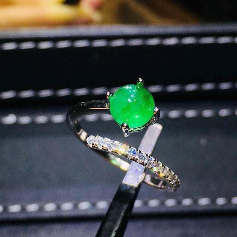 

Cluster Rings Natural Real Emerald Adjustable Ring Per Jewelry 6*6mm 0.8ct Round Gemstone 925 Sterling Silver Fine J210632, Golden;silver