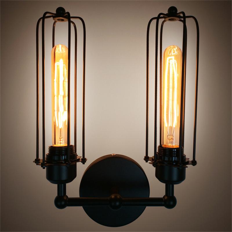 

Vintage Lamps Wrought Iron Restaurant Aisle Sconce American Country Industrial Wind Bed Headlight Cafe Edison Double Wall Lights