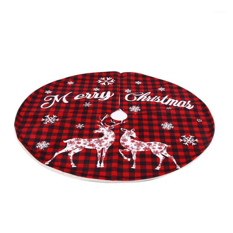 

Christmas Plaid Elk Snowflake Printed Tree Skirt Decorative Floor Mat Home Ornaments1